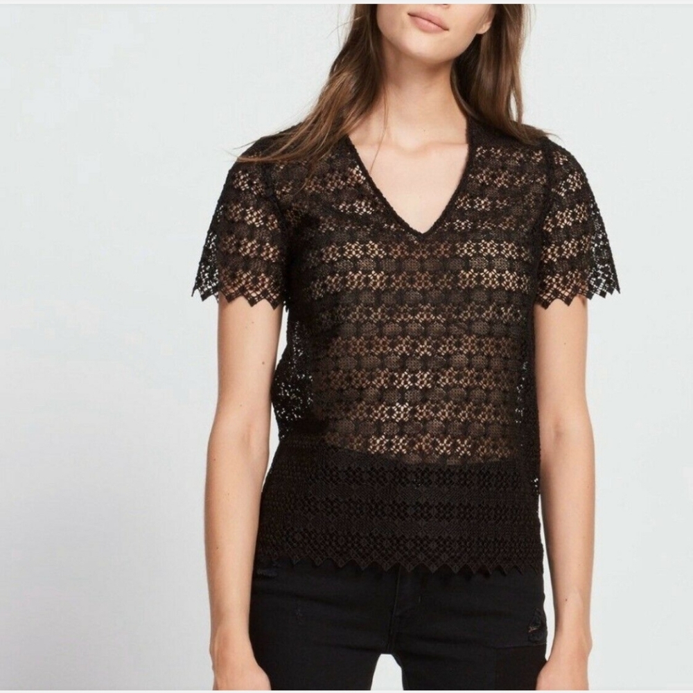 Sandro Paris Black Lace Sheer Top